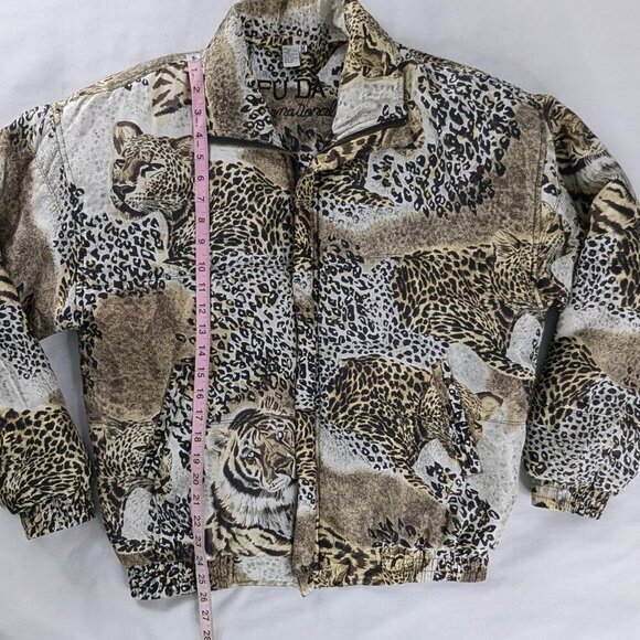 VTG Fuda International Leopard Tiger Silk Full Zip Bomber Jacket Animal Print - Picture 3 of 6